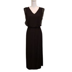 CB Est 1962 Black Maxi Dress Size 4 Blouson Crotchet Trim Sleeveless Stretch